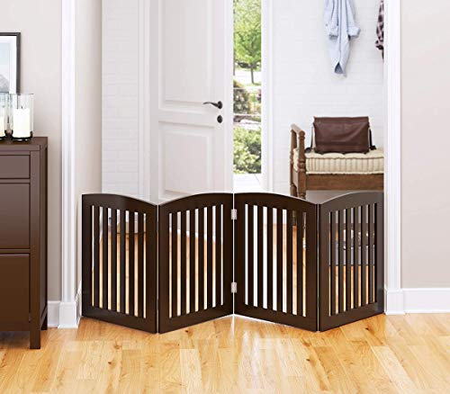 Wooden Freestanding Foldable Pet Gate for Dogs (Espresso / 24" Height-4 Panel)
