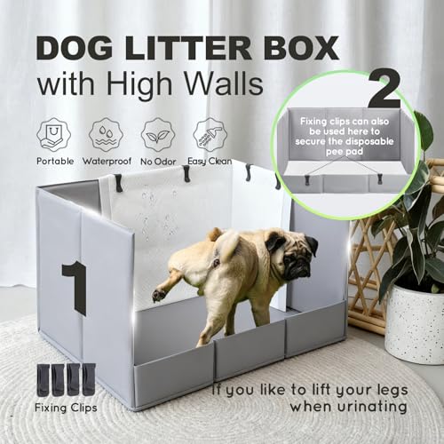 Dog Litter Box Indoor High Walls (Black / Large for Dog＜ 28" Length)