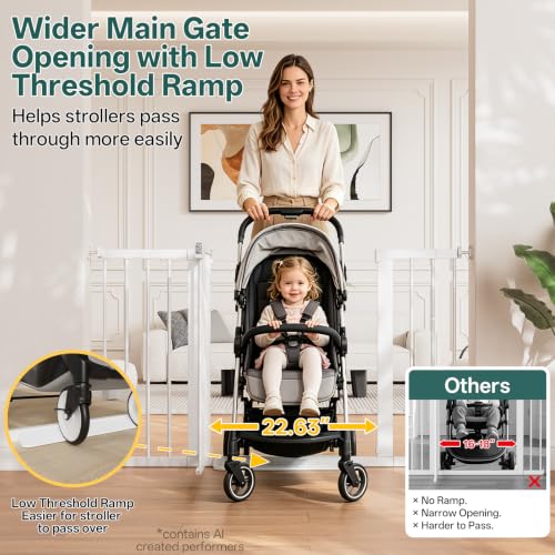 29.6 50.1 in Extra Wide Baby Gate for Stairs and Doorways (White / 29.6-50.1"W x 28"H)