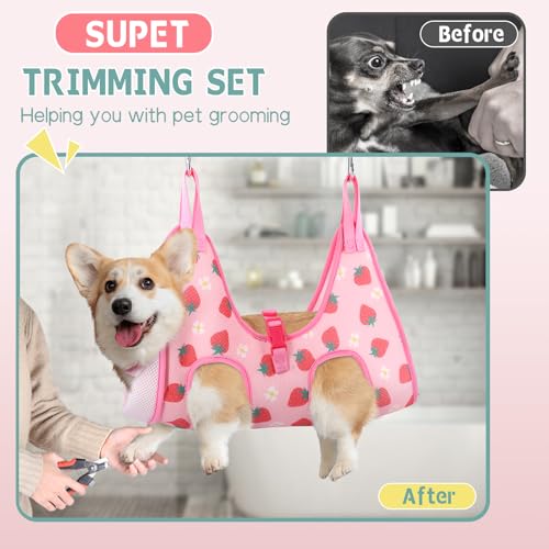 Cat Grooming Hammock (XS（ Legs Spacing：4.9”-10.5" / Max W：8-14LBS） / Strawberry)