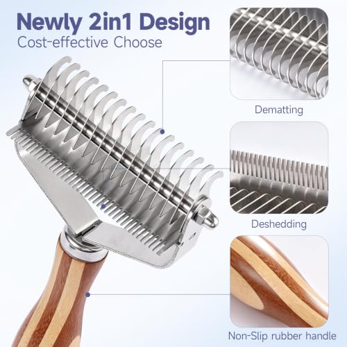 Dog Brush for Shedding & Dematting (Natural Brown And Silver)