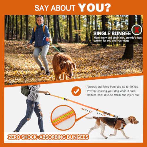 Heavy Duty Bungee Dog Leash with Locking Carabiner for Large Dogs (Orange)