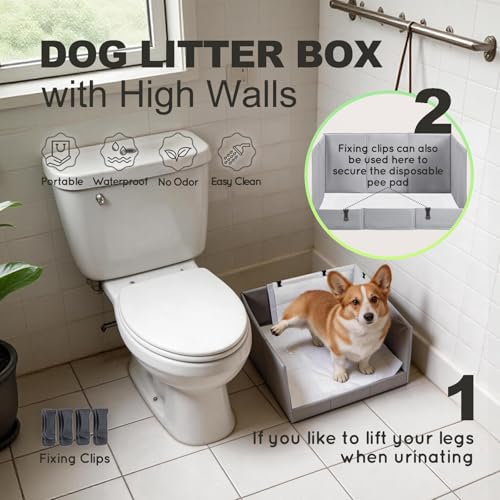 Dog Litter Box Indoor High Walls (Grey / Medium for Dog＜ 18" Length)