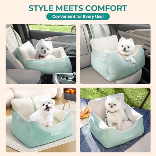 Dog Car Seat for Small Dogs & Cats Under 25 lbs (Beige Green / Small)