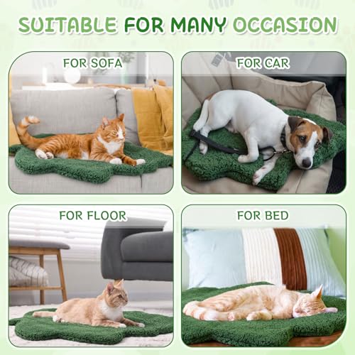 3 Pack Self Warming Pet Bed Leaf Shape Self Heating Cat Dog Mat Washable Thermal Sleeping Pad for Indoor Outdoor Hedgehog (Dark Green / Medium-18"x24")