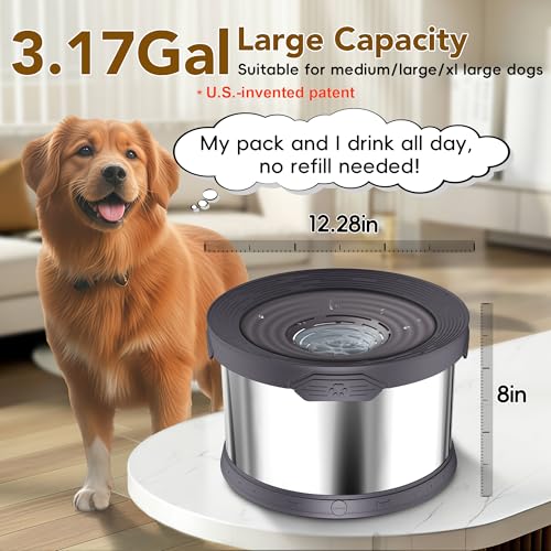12L Dog Water Bowl No Spill Stainless Steel for Slow Drinking Gray (12L / Grey)