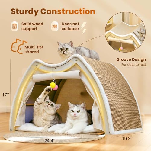 Cat Houses for Indoor Cats (24.4*16.9*19.7"/Flat Roof (L))