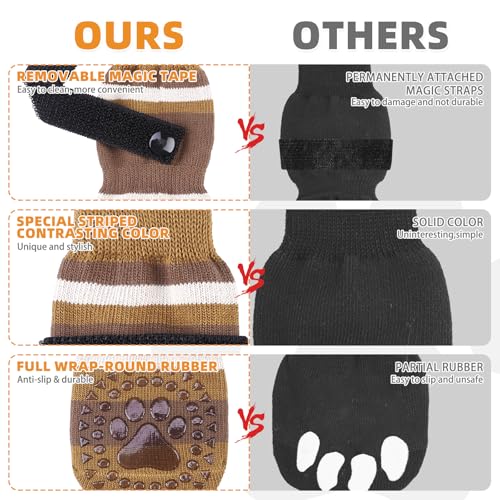 Anti Slip Dog Socks to Prevent Licking Paws and Slipping (Brown / Small)