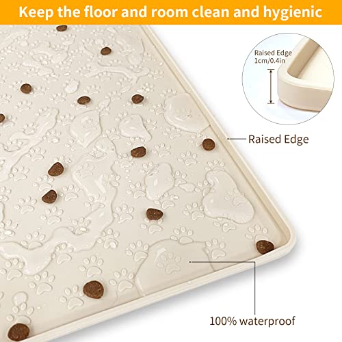 Silicone Pet Placemat for Dog and Cat (18"L x 12"W / Beige)