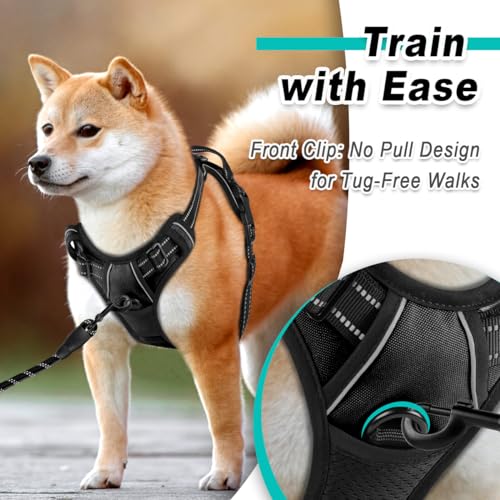 Dog Harness for Medium Sized Dog No Pull 2 Clips 3 Buckles Dog Vest (Medium / New Black)