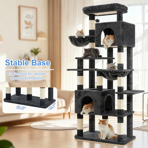 Cat Tree, 76-Inch Tall Heavy Duty Cat Tower for Big Cats HCT039G (Smoky Gray / 76.8 inch)