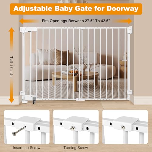 No Bottom Bar Baby Gate (White / 37inch)