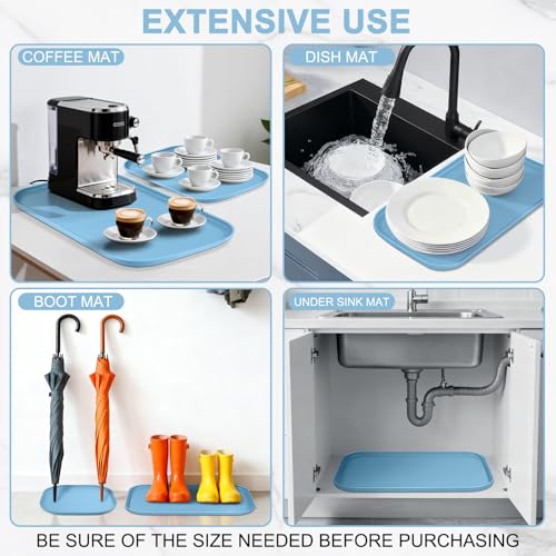 Waterproof Silicone Pet Food Mat with Raised Edge for Dog & Cat (Light Blue / 24"L x 16"W)