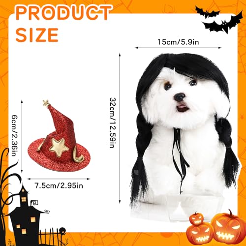 Dog Costume Long Black BraidHair with Small Red Wizard Hat Styling CuteFunny Pet Hair Accessories Decoration forHalloween (braid)