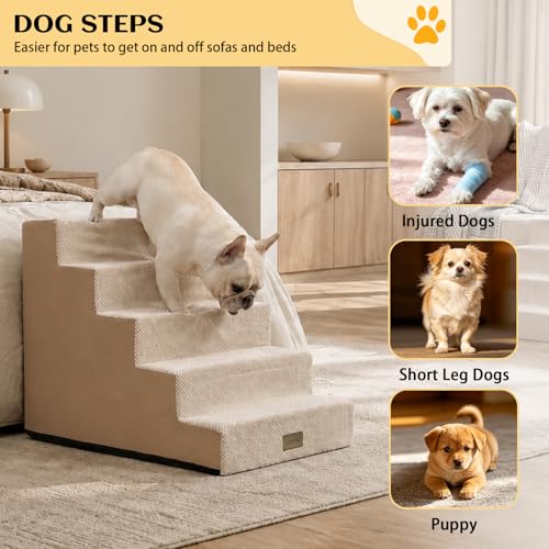 Dog Stairs for Small Dogs (Beige / 17.7x30x23.6 inch)