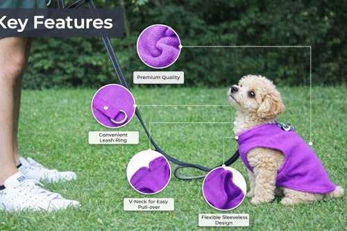 Dog Fleece Vest Sweater with Leash Ring (XS (2-4lbs) / Purple)