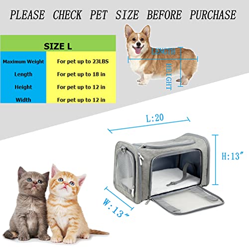 Soft Sided Carrier for Small Medium Cats Dogs (20.0"L x 13.0"W x 13.0"H / Grey)