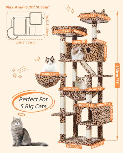 Cat Tree 71 in Extra Large Cat Tower for Inddor Cats (Leopard Print / 71 Inches)