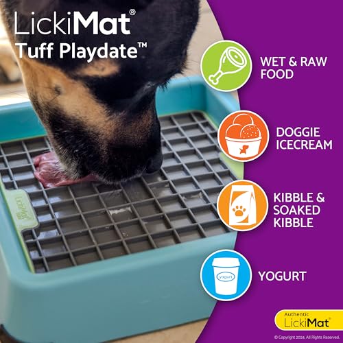 Tuff, Heavy-Duty Playdate, Dog Slow Feeder Lick Mat, Boredom Anxiety Reducer; Perfect for Food, Treats, Yogurt, or Peanut Butter, Fun Alternative to a Slow Feed Dog Bowl, Green (Green)