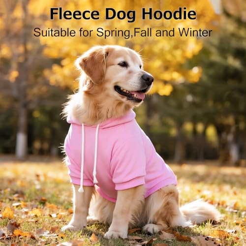Dog Basic Hoodie Soft Dog Clothes Cold Weather Sweaters for Medium Large Dogs Cozy Fabric Warm Sweatshirt with Leash Hole for Boys (Pink / S(Back: 12.6",Chest:18.11", 5-10 lbs))