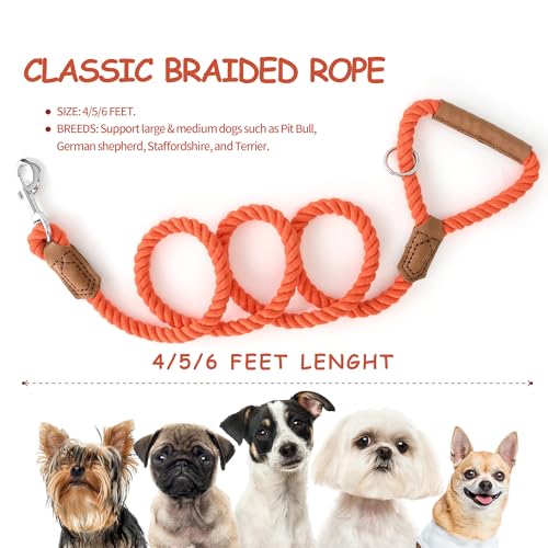 Dog Leash Braided Cotton Rope w (Orangeade / 48 Inch-1/2")