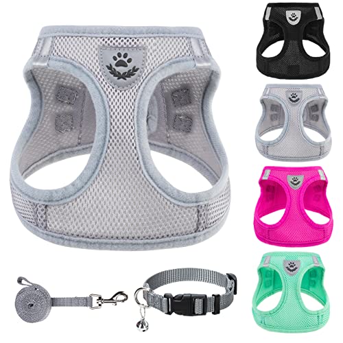 Dog Harness Collar and Leash Set No Pull for Small Medium Sized (Solid Grey / M (CHEST 16"-18"))