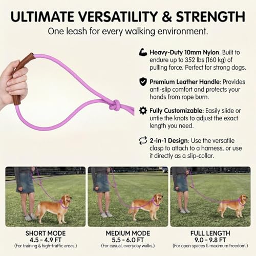 Hands Free Multifunctional Dog Leash for 1 or 2 Dogs (Opera Mauve)