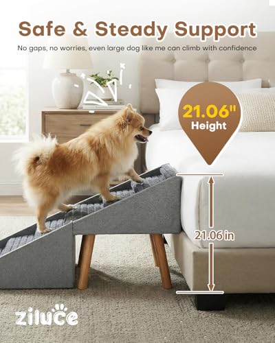 Dog Ramp for Bed & Couch 21" H (21.06" H-Light Grey)