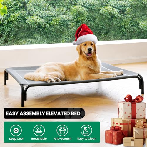 Elevated Dog Bed Raised Outdoor Dog Cot for Medium Dogs (M-35.4"L×25.6"W×7.9"Th / Grey)