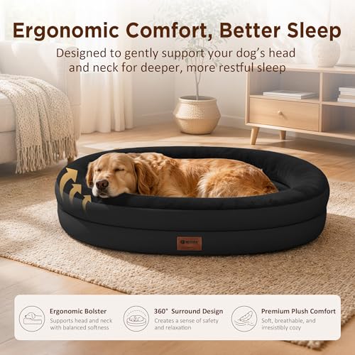 Waterproof Orthopedic Dog Bed for Medium Dogs (Black / 35"L x 25"W x 7"Th)
