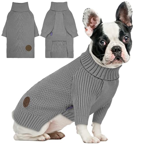 Dog Sweater Long Sleeve Warm Knit Sweaters for Small Dogs Boy Girl (Grey / Large)