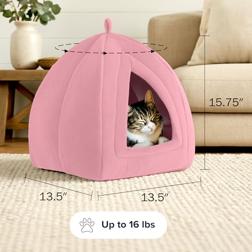 Cat House Indoor Bed with Removable Foam Cushion (Pink)