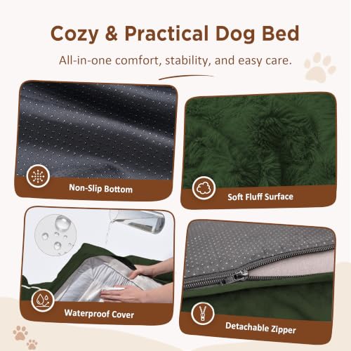 Waterproof Orthopedic Dog Bed for Medium Size Dog (30.0"L x 20.0"W x 7.0"Th / Olive Green)