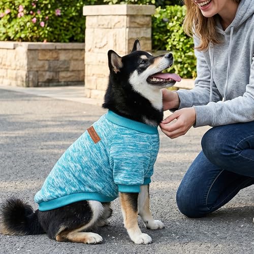 3 Pack Dog Sweaters for Small Dogs Girl Boy Winter Fleece Clothes Warm Soft Dog Sweatshirt Outfit for Dogs Cats Pet Apparel (Navy Blue+Grey+Light Blue / M (Back: 13.7", Chest: 17.7", 10-14 lbs))