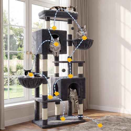 68.1" Cat Tree with Oversized Top Platform & Wide Base HCT059G (Smoky Gray / 68.1 inch)