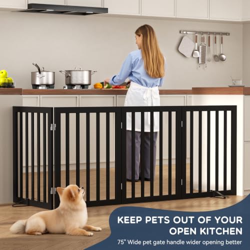 Freestanding Dog Gate Indoor (Black / 75”Wx24”H, 4 Panles)
