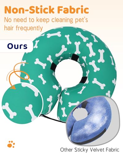 Inflatable Dog Cone Collar Alternative After Surgery (T Bone Green / S(Neck 7"-9.5"))