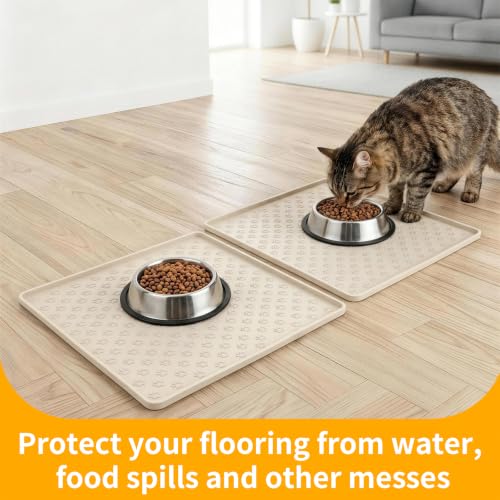 2 Pack Pet Placemat for Dog and Cat (11.8"L x 11.8"W - 2 Pack / Beige)