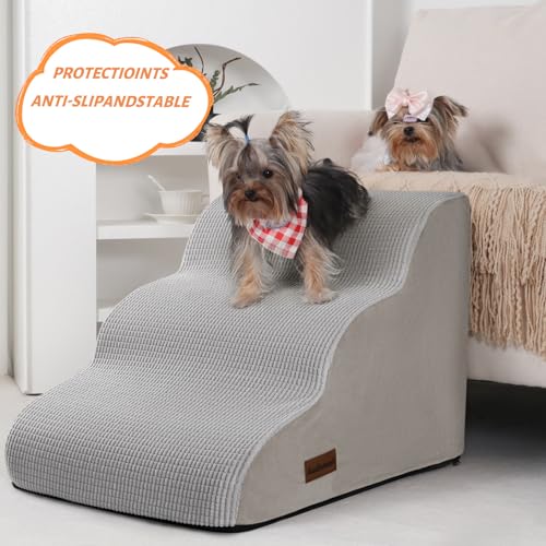 Dog Stairs for Small Dogs and Cats (Light Grey / Standard 3-Step 15.7"H)