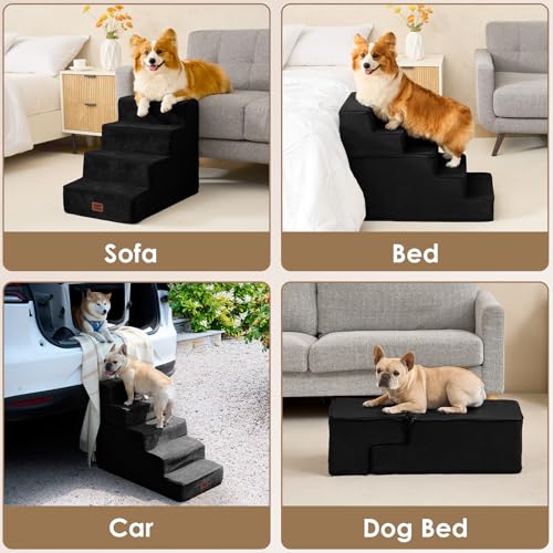 Dog Stairs for High Bed 22.5" H (Black / Standard 15.7" x 30" x 22.5")