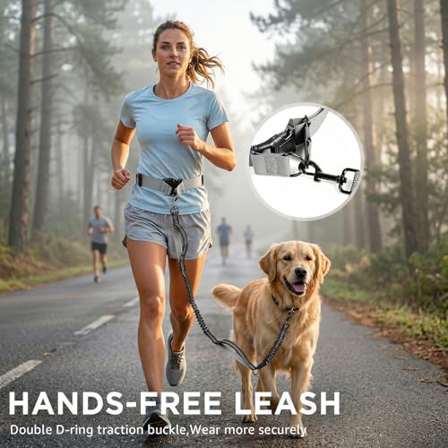 Hands Free Dog Leash with Waist Pack Bungee for Running Gray (Gray)