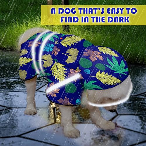Dog Raincoat Adjustable Rain Jacket with Hooded Double Layer for Large Medium Small Dogs Puppies (Leaf Blue / X-Large)
