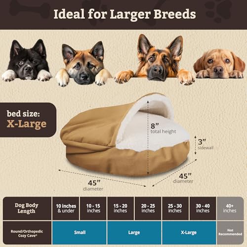 Cozy Cave Dog Bed (45.0"L x 45.0"W x 8.0"Th / Camel)