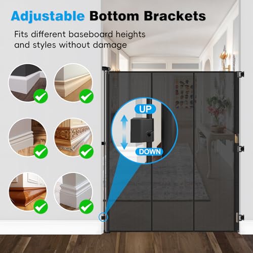 Reinforced 72" Extra Tall Cat Gate for Doorway (Black / 72" Tall x 55" Wide（ With Reinforced Bar ）)