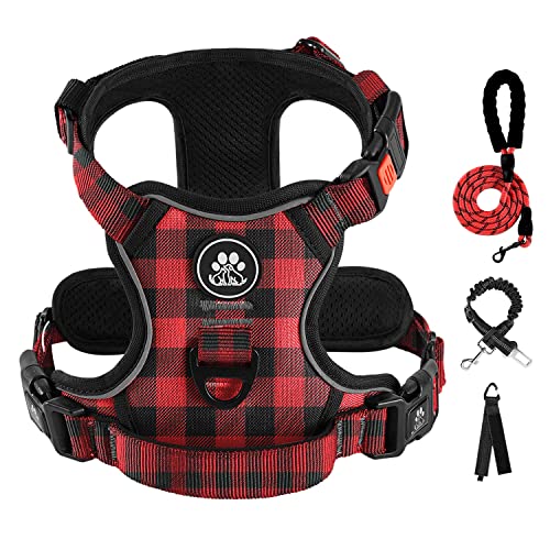 No Pull Dog Harness for Large Dogs (Checkered Red / X-Large)
