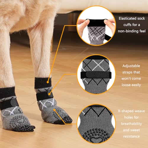 12 Pack Dog Socks for Hardwood Floors (Grey / Medium (12 Count))