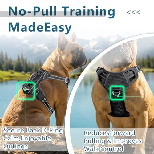 Dog Harness No Pull with ID Tag Pocket (Large(Chest:24.5-32.5") / Black)