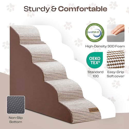 Dog Stairs for High Beds (White-coffee / Stairs 24.5"H)