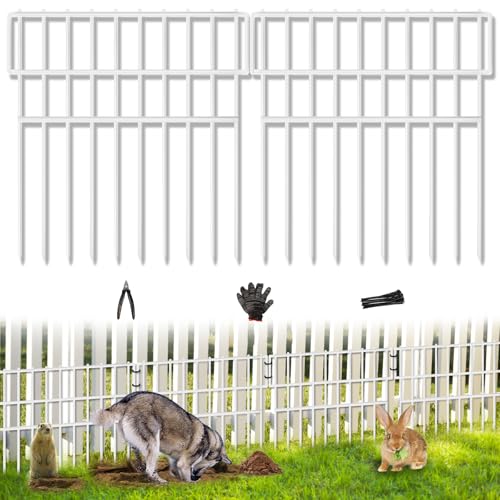 39.5ft(L) X 13in(H) Animal Barrier Fence, 28 Panels No Dig Fence for Dogs, 1.52IN Gap Anti Digging Dog Barrier, Rustproof Metal Garden Edging Border Defense for Outdoor, Yard, Lawn, White (28 Panels, 39.5FT x 13IN / White)