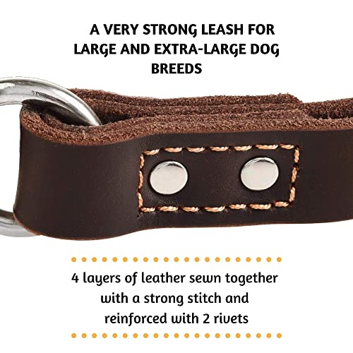 Short Leather Dog Leash 12" Length x 1" Wide (15" long x 1" width / Brown)